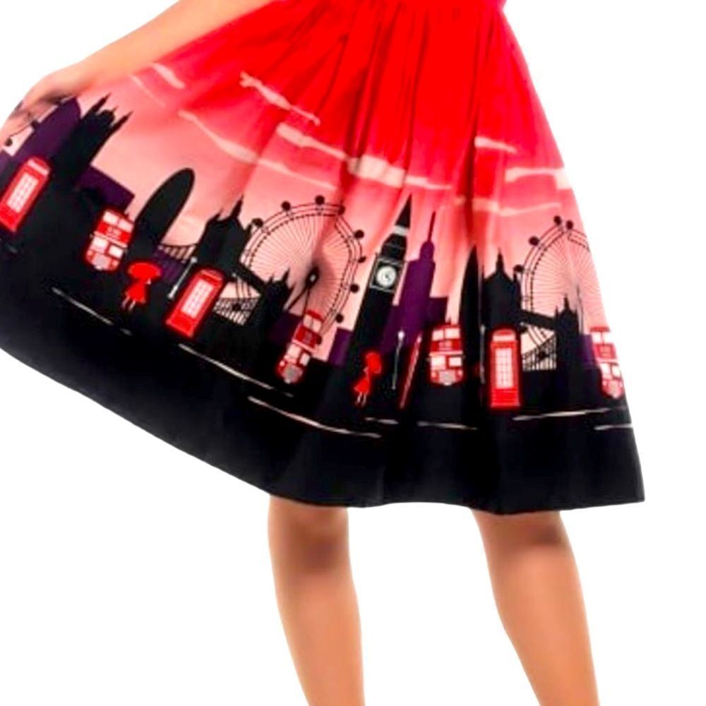 Pin Up Black London Eye Black A-line Midi Skirt NEW